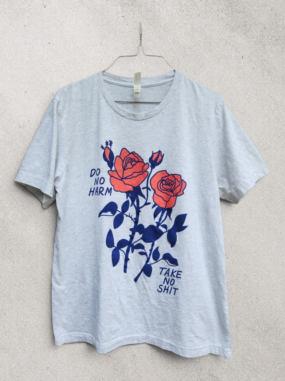 Bella Canvas Light Gray Graphic Tee with Coral Roses Size L